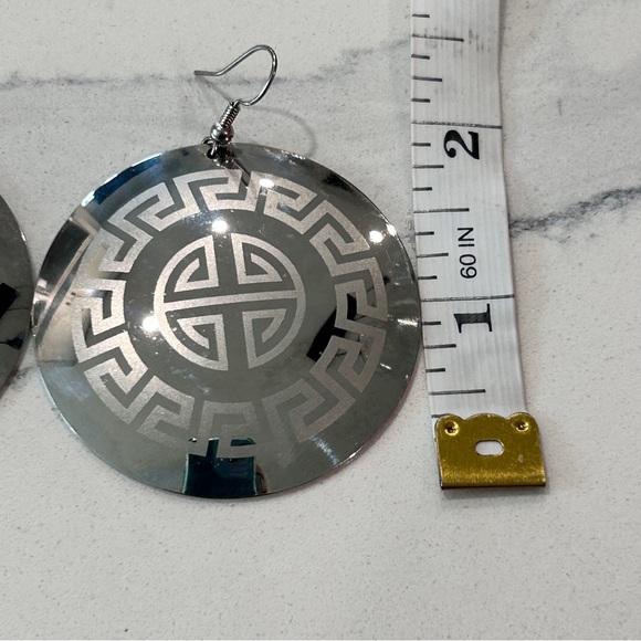 Vintage Greek Key Disc Earrings - Picture 9 of 9